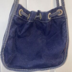 Wild Duck Shoulder Bag Navy Blue Canvas Drawstring Bucket Purse Vintage Unique